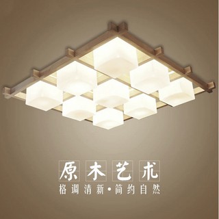 【威森家居】北歐 實木格柵崁方罩吸頂燈 書房創意北歐美式簡約現代大廳臥室客廳吊燈壁燈時尚陽臺過道燈 L161101