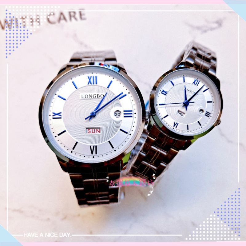 LONGBO龍波錶 對錶 時尚錶 簡單羅馬字腕錶 幸運草＆錶坊（現貨）精工款 男錶#女錶 中性錶/學生錶/超薄金屬錶帶
