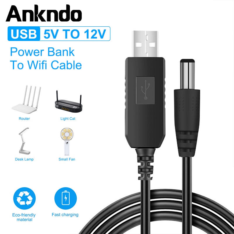 Ankndo Wifi 轉 Powerbank 電纜連接器 DC 5V 至 12V USB 電纜升壓轉換器升級線, 用於