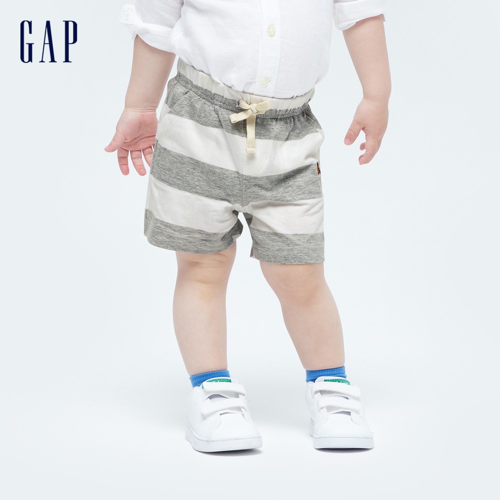 Gap 嬰兒裝 清爽條紋透氣短褲 布萊納系列-灰色條紋(939854)