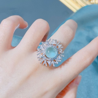 海藍星光雪花戒指女生月光石開口戒指
