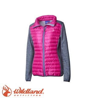【Wildland 荒野 女 彈性針織拼接羽絨外套《桃紅》】OA62991/羽絨外套/立領羽絨衣/夾克/悠遊山水