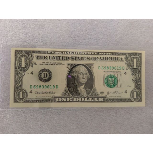 🍀[商品名稱] ] 2003年美金1元鈔票D版雙D字軌  俗稱5D新品全新無折 四角尖 保真
