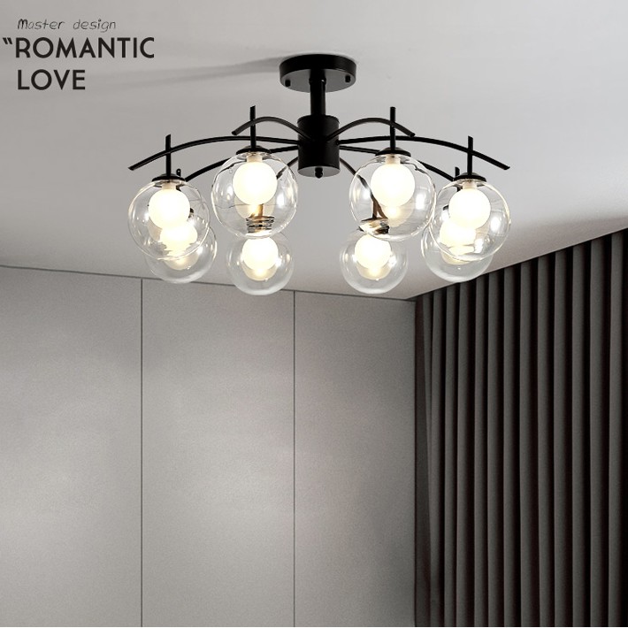 110V北歐客廳吊燈簡約現代LED輕奢玻璃球魔豆分子燈具創意臥室餐廳燈