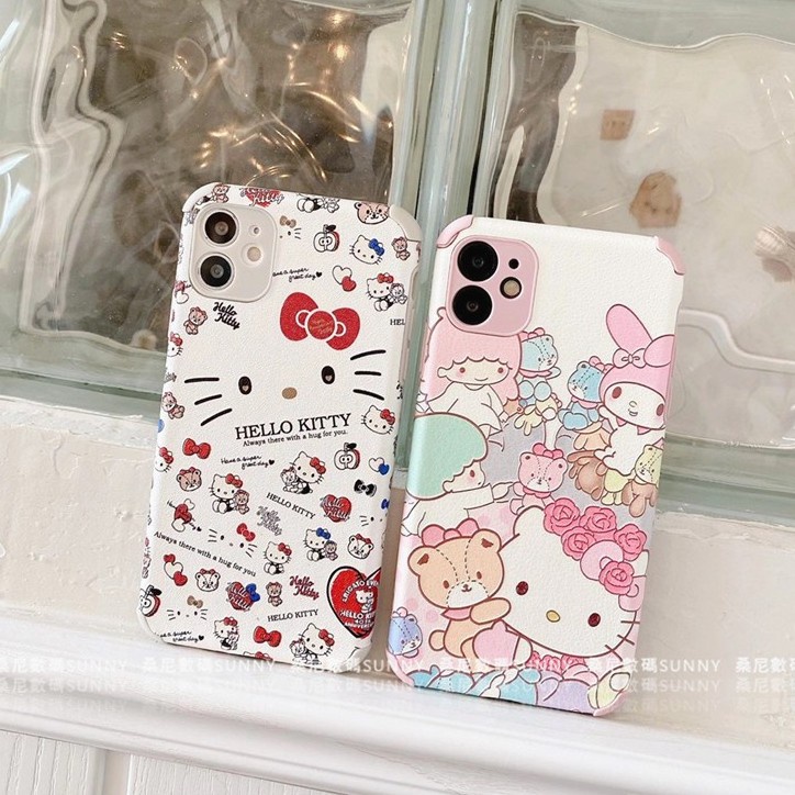 凱蒂貓 保護貼 皮質手機殼 Hello Kitty 防摔殼 適用 IPhone 13 11 12 Pro XR XMAX