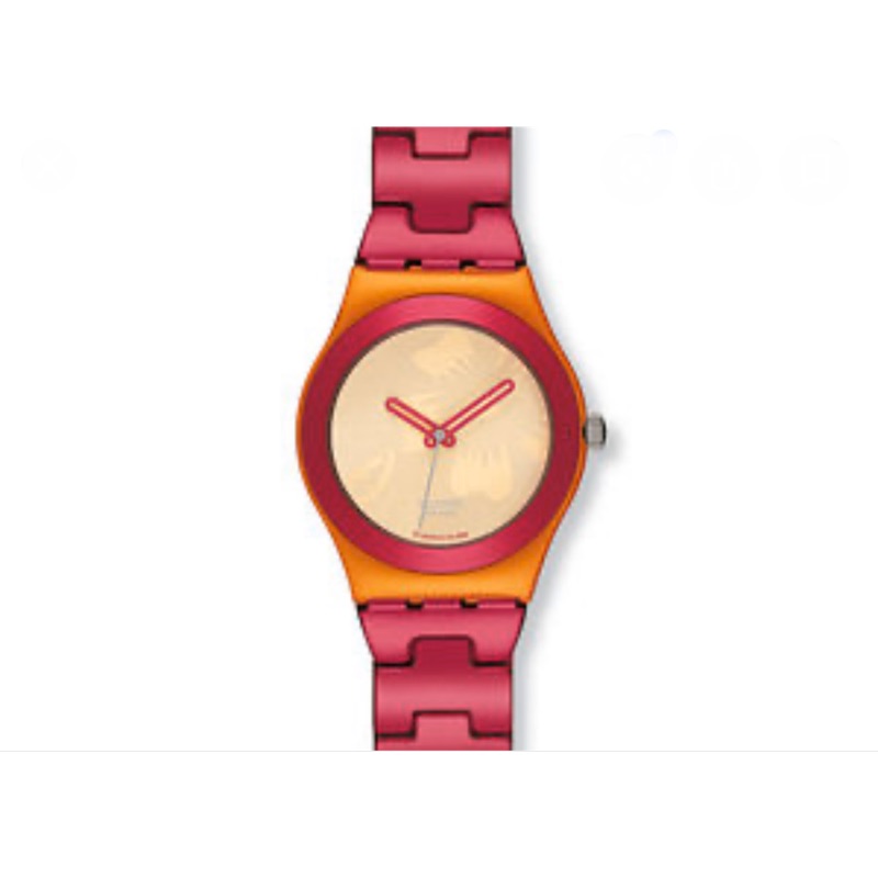 Swatch Red pawpaw 鋼鐵人配色金屬錶帶石英錶