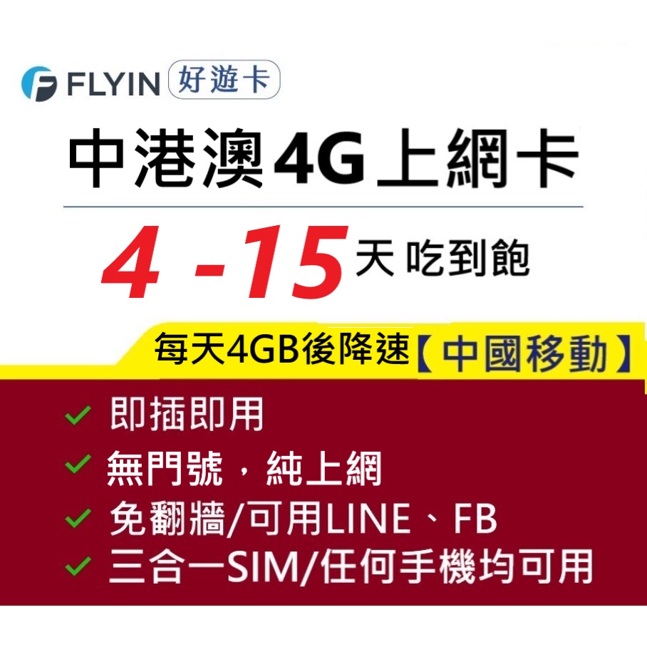 【好遊卡】中國網卡 中國上網 中港澳 大陸網卡 網卡 4G SIM卡 免翻牆 中國電話卡 中國門號 香港門號
