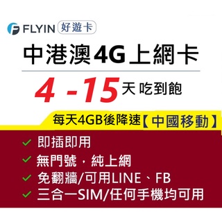 【好遊卡】中國網卡 中國上網 中港澳 大陸網卡 網卡 4G SIM卡 免翻牆 中國電話卡 中國門號 香港門號