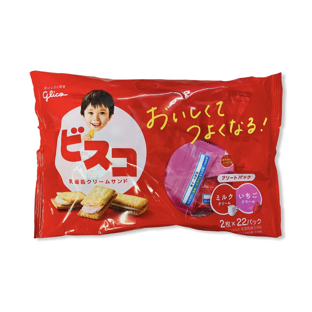 格力高glico BISCO奶油草莓雙味夾心餅乾 2枚x18袋