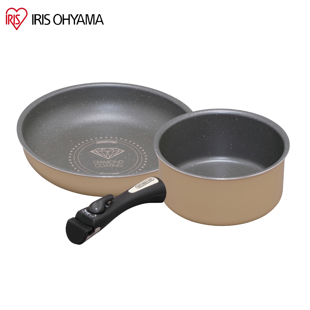 IRIS OHYAMA 鑽石塗層不沾鍋具3件組 GSN-SE3 (2鍋組合/平底鍋/湯鍋/可拆手把/烤箱可用)