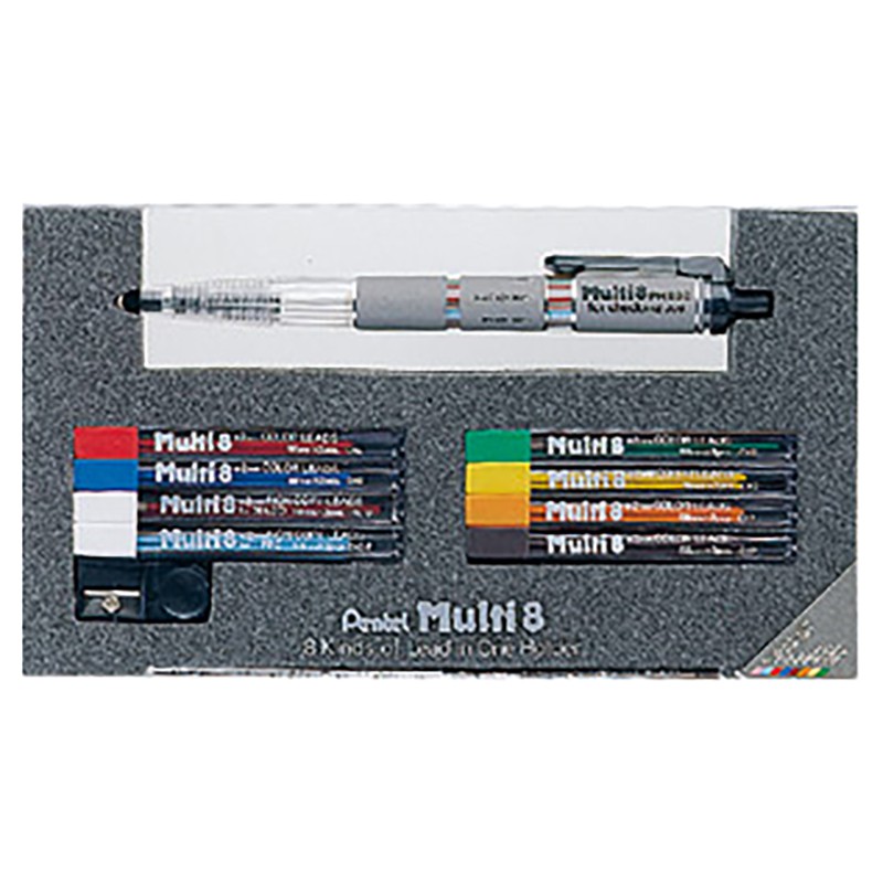 Pentel 飛龍Multi8 PH802ST 設計家專用8色套筆 (內含8色補充筆芯、磨芯器)【久大文具】