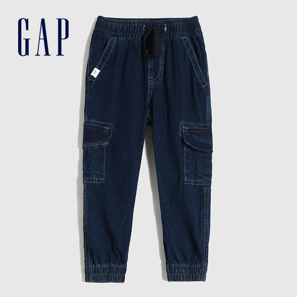 Gap 男幼童裝 棉質做舊寬鬆鬆緊牛仔褲-水洗靛藍(599349)