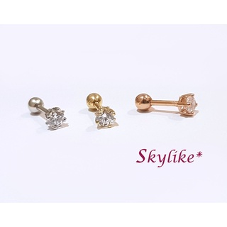 *SKYLIKE*單支購賣場，韓國進口585/14K金黃K金、玫瑰金、白K金四爪雙線座單晶鑽圓球鎖珠耳針耳環，9070y