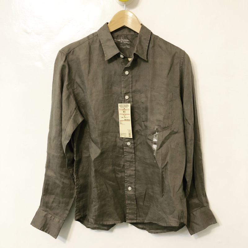 全新限量百貨正品 Muji無印良品男裝亞麻灰色長袖口袋襯衫尺寸s 蝦皮購物