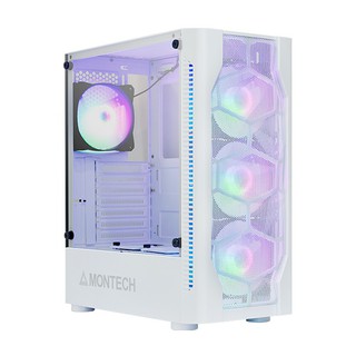 MONTECH(君主) X1 內建炫彩固光風扇前3後1 鋼化玻璃 全新電腦機殼 (黑+白)
