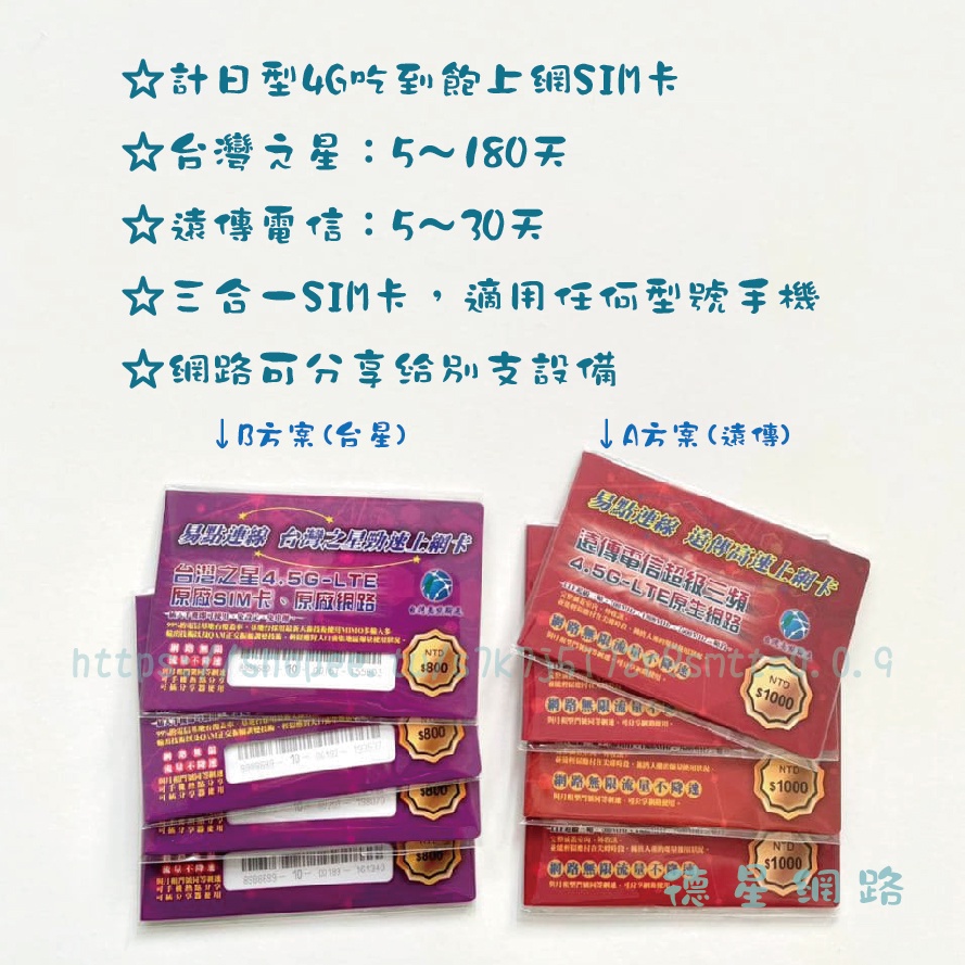 計日型可儲值吃到飽上網卡 電話卡 易付卡 上網 中華電信 遠傳電信 台灣大哥大 網卡 儲值卡 黑莓卡 台灣之星