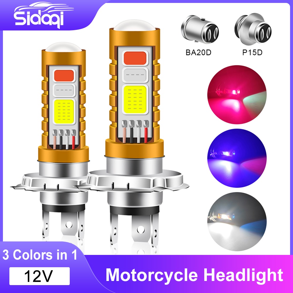 1 件 3 種顏色合 1 LED 燈泡 P15D H4 H6 BA20D Hi / Lo 光束,用於摩托車、踏板車