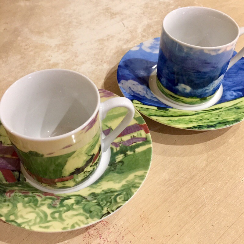2杯2盤 topchoice 梵谷 Espresso 陶瓷 咖啡杯 杯盤組 Vincent Van Gogh 藝術杯