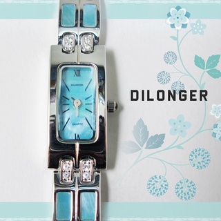 DILONGER 氣質淑女晶鑽珠貝方型細鍊錶