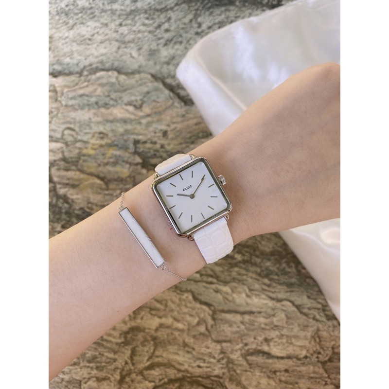 CLUSE 時髦方錶 冰山白 鱷魚紋 實拍 超級美😍 真皮錶帶 可替換 非DW CK MK FOSSIL