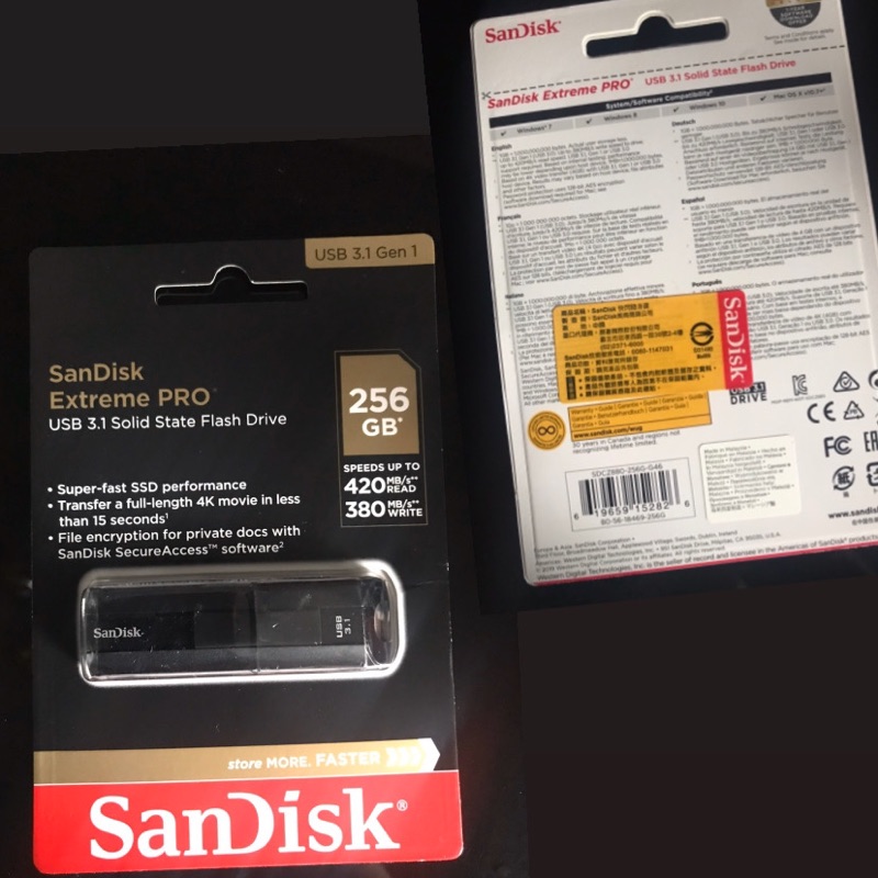 SanDisk CZ880 ExtremePRO USB 3.1 高速碟 256GB 公司貨