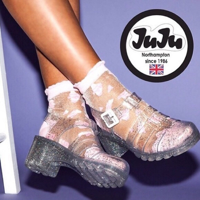 英國品牌JuJu Baby 透明金蔥涼鞋、雨季必備、古著必備