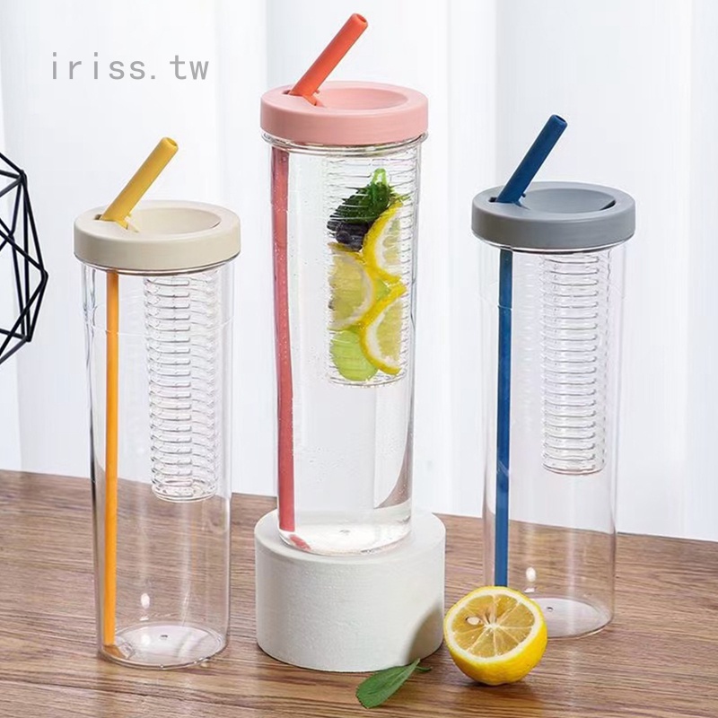 Iris1 ins網紅乾溼分離水杯 檸檬過濾學生專用塑膠杯 帶吸管戶外泡茶水杯