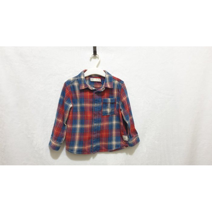 ZARA紅藍白相間格子襯衫/18~24M 92公分/西部牛仔風格/扣子款/不包含背心