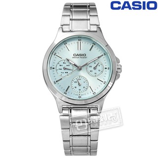 CASIO / 卡西歐 三眼 星期日期 防水 不鏽鋼手錶 水藍色 / LTP-V300D-2A / 32mm