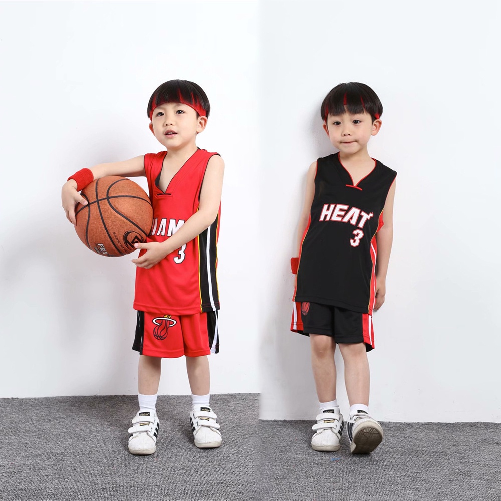 Miami Heat Dwyane Wade Jersey for Kids 兒童籃球球衣套裝男孩女孩籃球服夏季