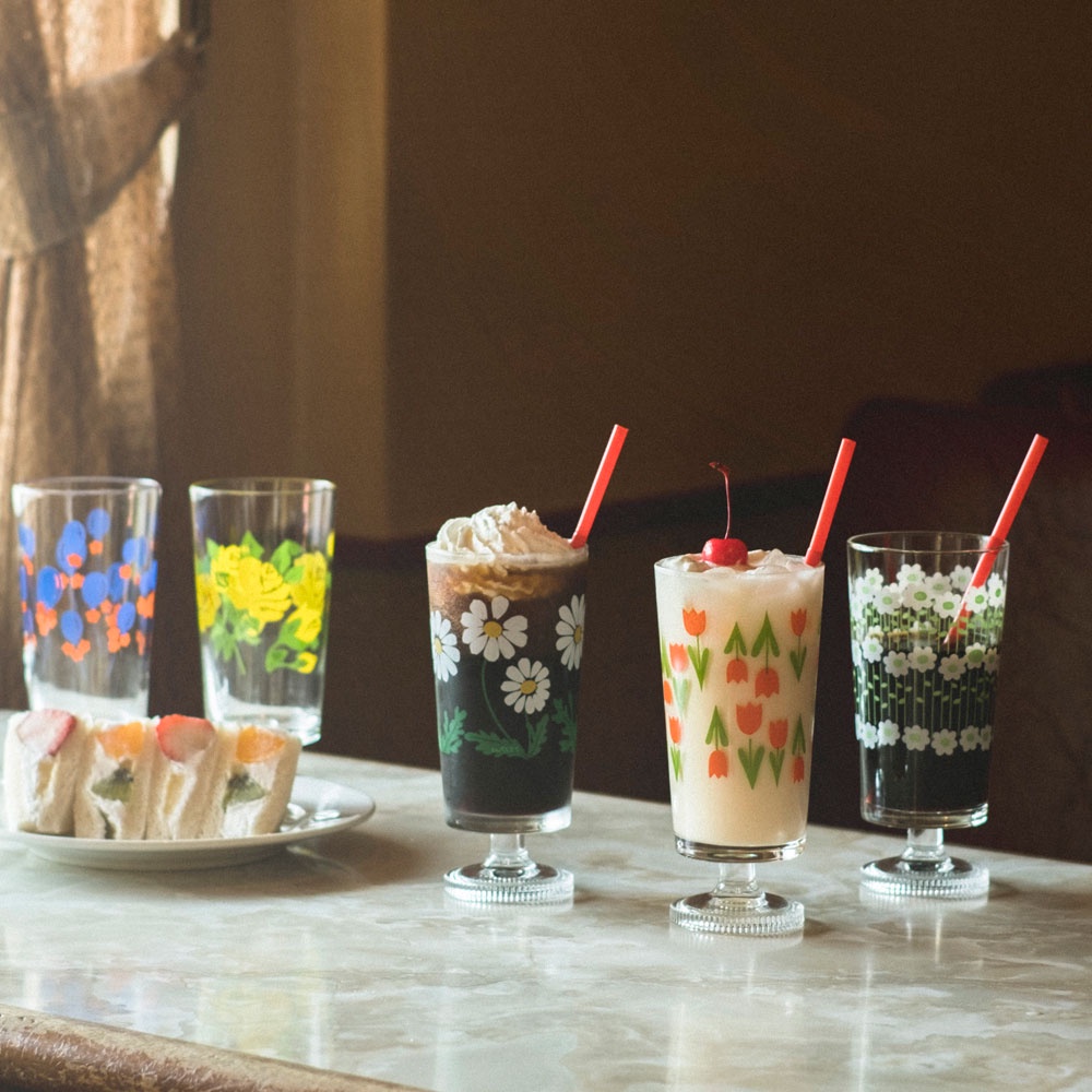 【日本ADERIA】昭和復古花朵直身高腳杯 - 共5款《WUZ屋子》玻璃杯 飲料杯 果汁杯