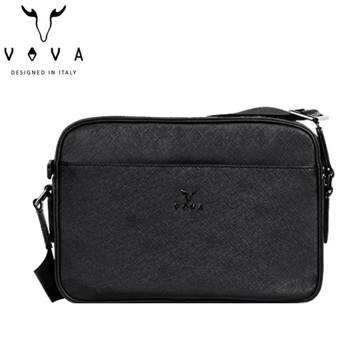 VOVA 波隆納系列 真皮 十字紋斜背包/側背包 VA113S04BK 時尚黑