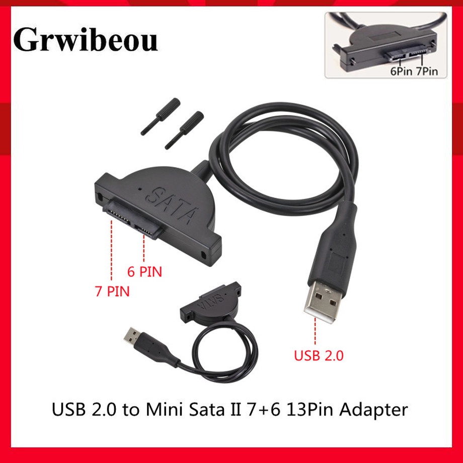 Grwibeou USB 2.0 轉 Mini Sata II 7+6 13Pin 適配器,適用於筆記本電腦 CD/DV