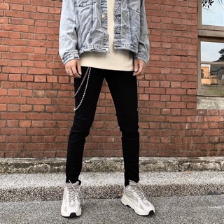 【DCCSHOP】🇰🇷韓國神褲彈性素黑牛仔褲 神褲 刀割 破壞 修身 牛仔褲 窄褲 長褲 牛仔長褲 素色 合身 窄版