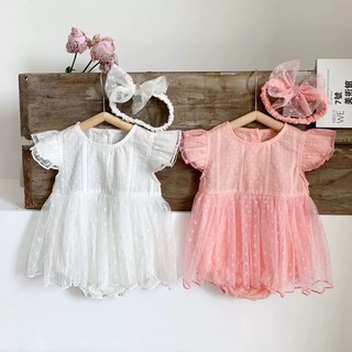 ❤️臺灣現貨❤️韓版嬰幼兒衣服公主包屁衣紗裙哈衣女寶寶短袖蕾飛袖連體衣衣三角包屁衣薄款包屁衣