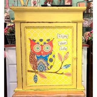 《齊洛瓦鄉村風雜貨》美式仿舊彩繪貓頭鷹 鑰匙盒 key box 壁掛 居家裝飾 黃色 蒂芬妮綠