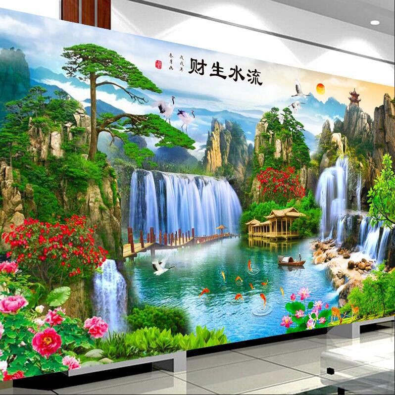 現貨中式電視背景墻山水畫8b電視背景墻壁紙5b電視背景墻3d沙發墻背景 蝦皮購物