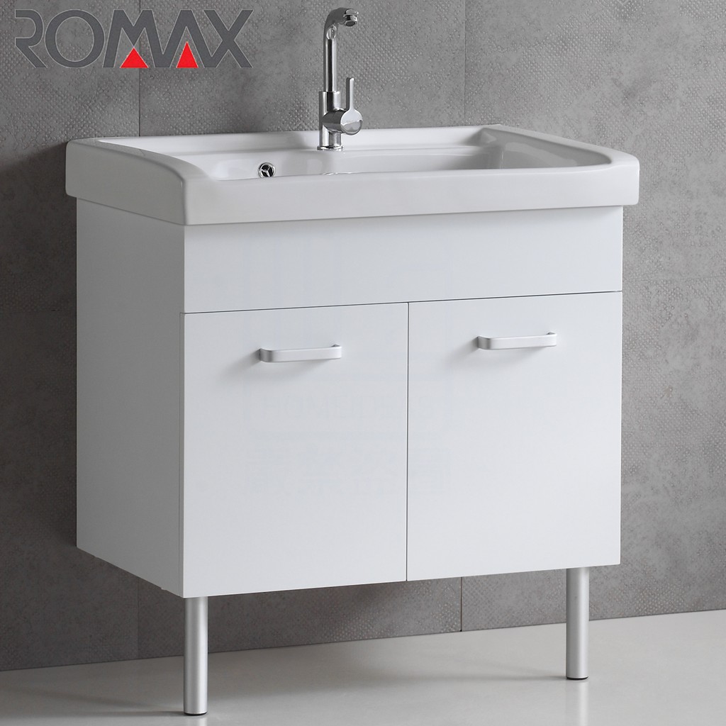 《ROMAX 羅曼史》5層環保鋼琴烤漆 80cm 洗衣盆浴櫃組 TW2+RD117 全櫃體防水發泡板材質【都會區免運費】