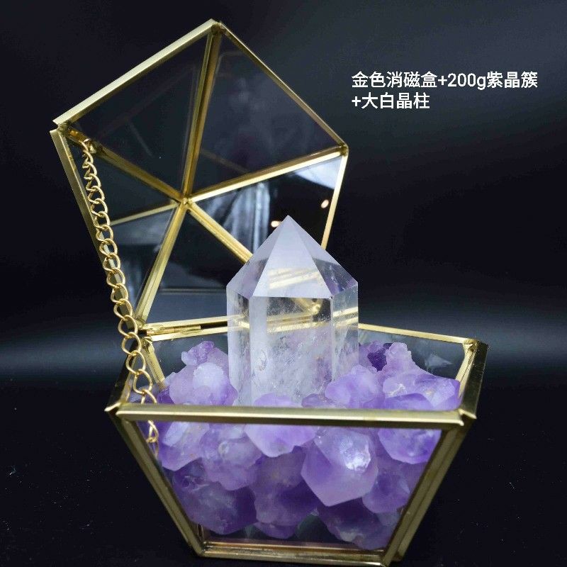 現貨 水晶柱淨化消磁盒 五角玻璃盒 水晶碎石 水晶球柱 蝦皮購物