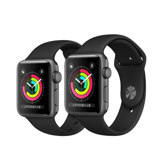 全新 Apple Watch Series 3 GPS 42mm 太空灰色鋁金屬錶殼搭配黑色運動型錶帶