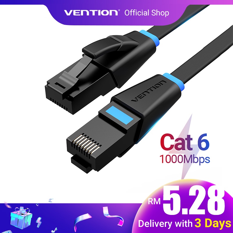 Vention Cat6 以太網電纜扁平高速千兆 RJ45 網絡 LAN 跳線適用於 Mac 電腦 PC 筆記本電腦路由