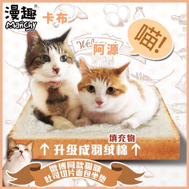 微博同款吐司麪包切片坐墊 貓咪寵物墊子 土司抱枕
