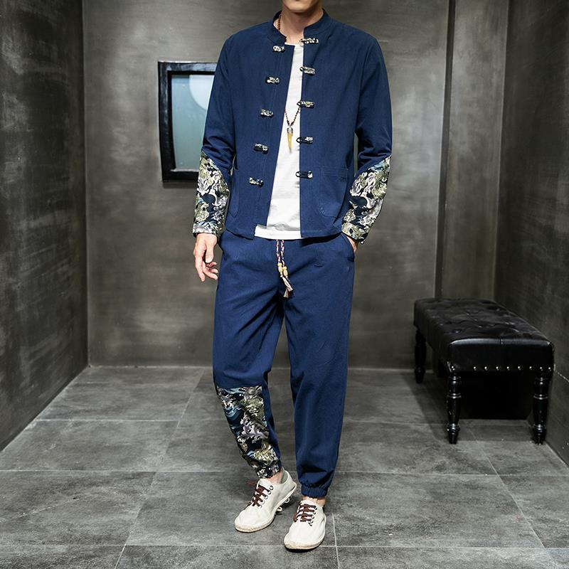 新規購入 唐装紳士服中国風カジュアルセット男性仙気古風漢服青年潮牌 ...
