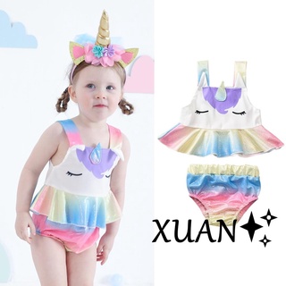 Xuan♥兒童泳衣 嬰兒泳衣 兒童泳裝 女童泳衣 寶寶泳衣 小孩泳衣 幼兒泳衣 ins女童獨角獸兩件套泳衣 新款兒童彩