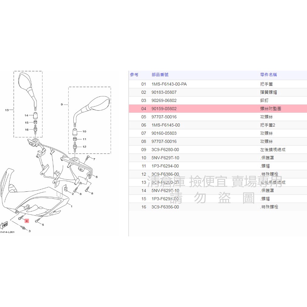 撿便宜料號 90159-05802  YAMAHA山葉原廠螺絲附墊圈 RS　CUXI　新風光　勁風光　新勁戰 車殼螺絲