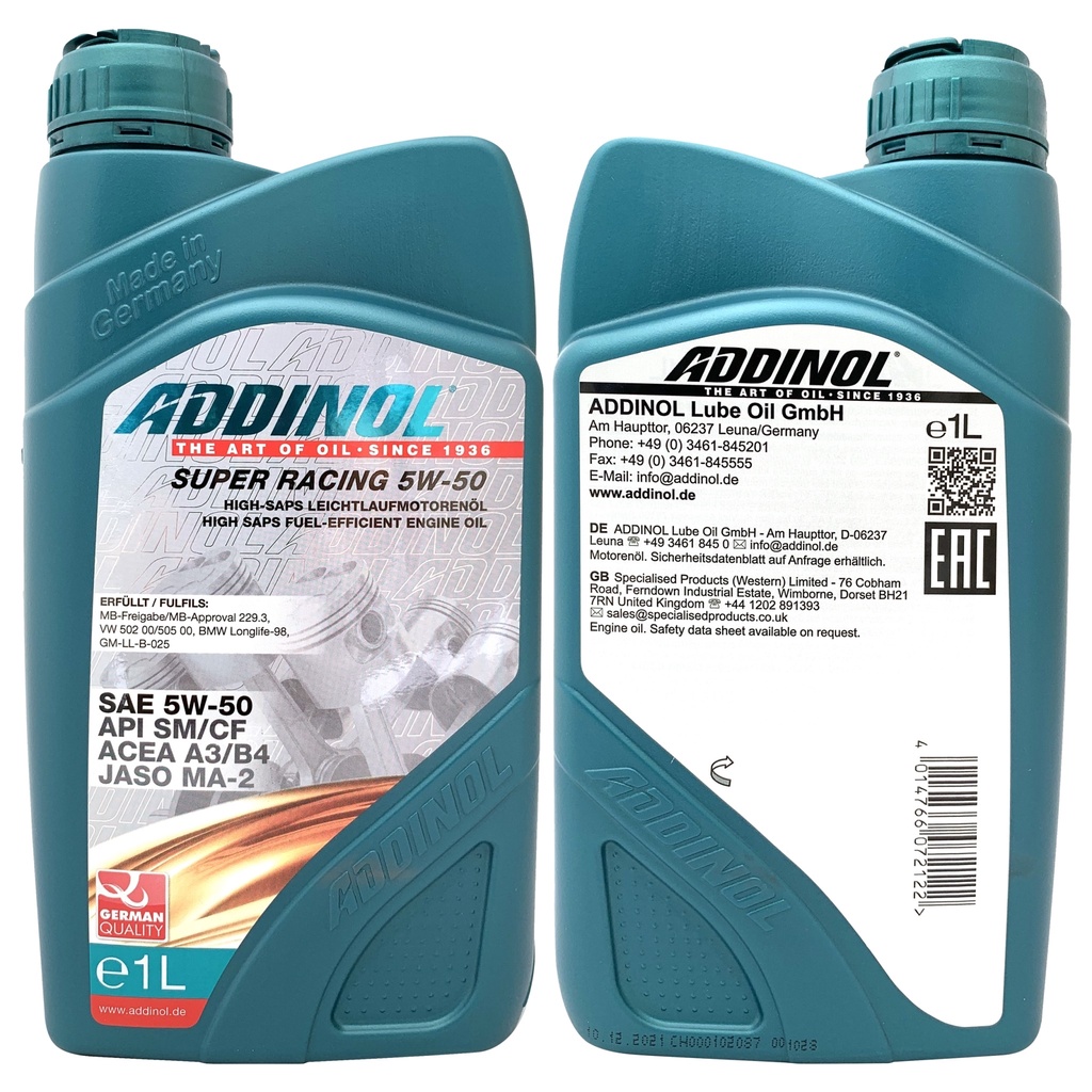 【車百購】 ADDINOL SUPER RACING 5W50 全合成機油 賽車引擎機油 汽車引擎機油 機車機油