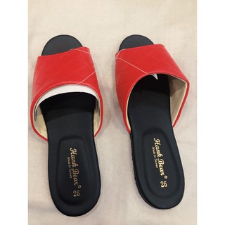 台灣製菱格紋舒適靜音室內皮拖鞋(紅色26)