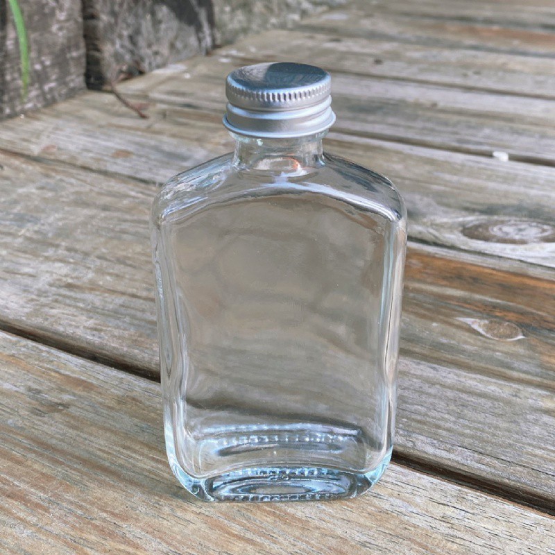 『現貨』100ml 方肩透明鋁蓋扁玻璃瓶