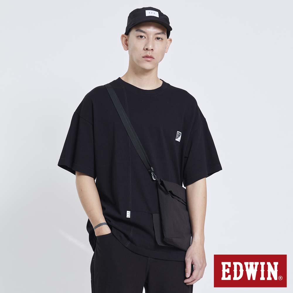 EDWIN EFS 附包寬版落肩配色短袖T恤(黑色)-男款