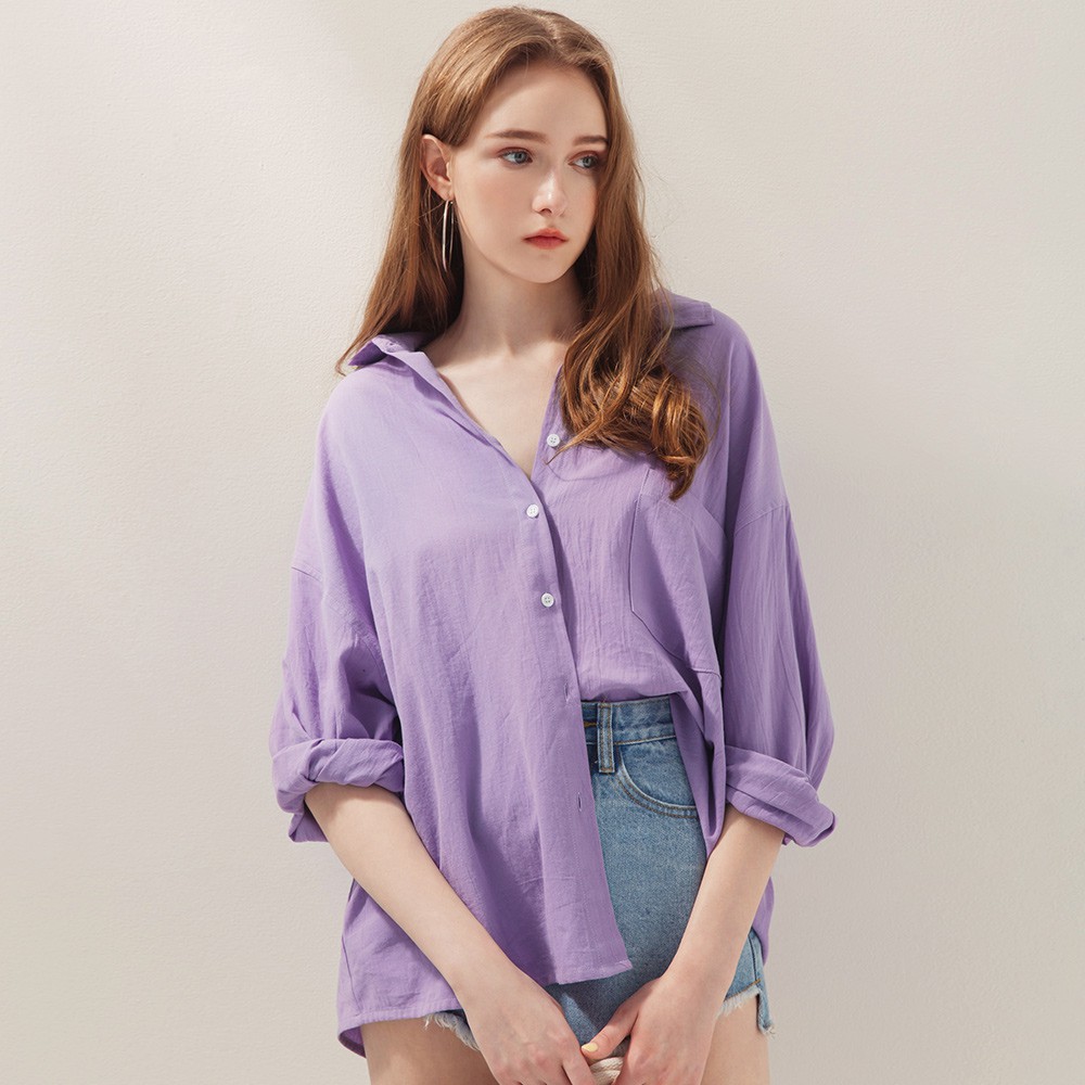 AIR SPACE 設計感排釦長袖襯衫(紫)
